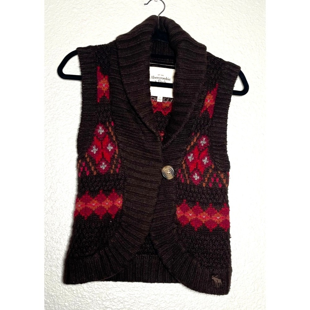 VTG Abercrombie & Fitch Sweater Vest Women's Small Brown Single Button Boho